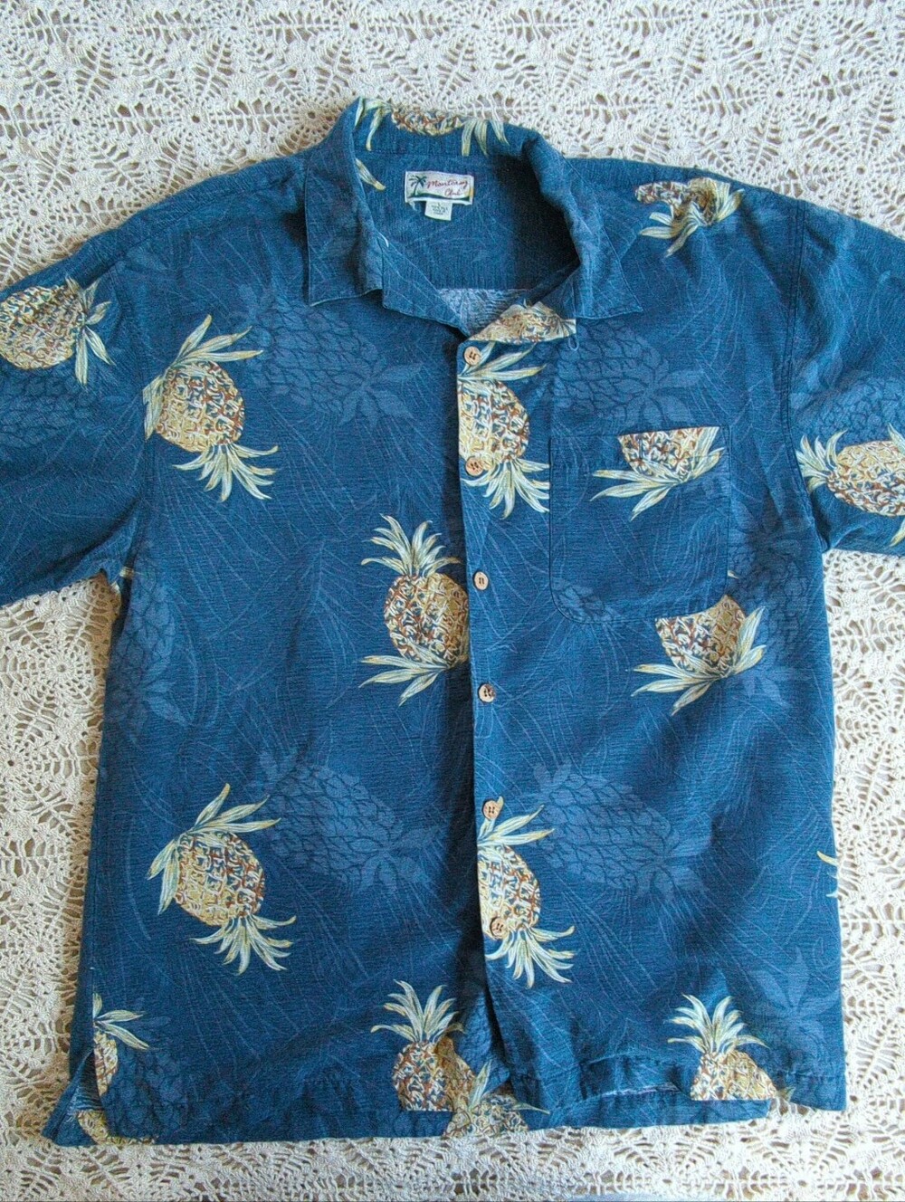 Vintage Monterey Club 100% Silk Reverse Print Pineapple Hawaiian Shirt L